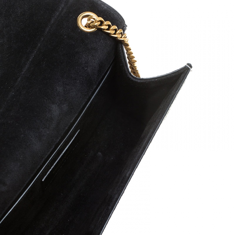 Pre Owned Saint Laurent Gold Snake Embossed Suede Small Kate Shoulder Bag