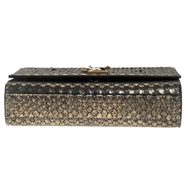 Pre Owned Saint Laurent Gold Snake Embossed Suede Small Kate Shoulder Bag