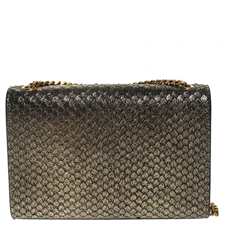 Pre Owned Saint Laurent Gold Snake Embossed Suede Small Kate Shoulder Bag