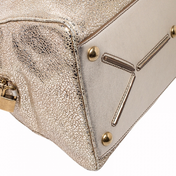 Pre Owned Saint Laurent Metallic Gold Leather Medium Majorelle Tote Bag