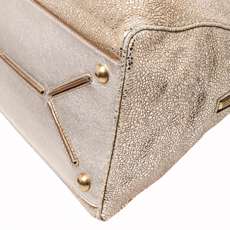 Pre Owned Saint Laurent Metallic Gold Leather Medium Majorelle Tote Bag