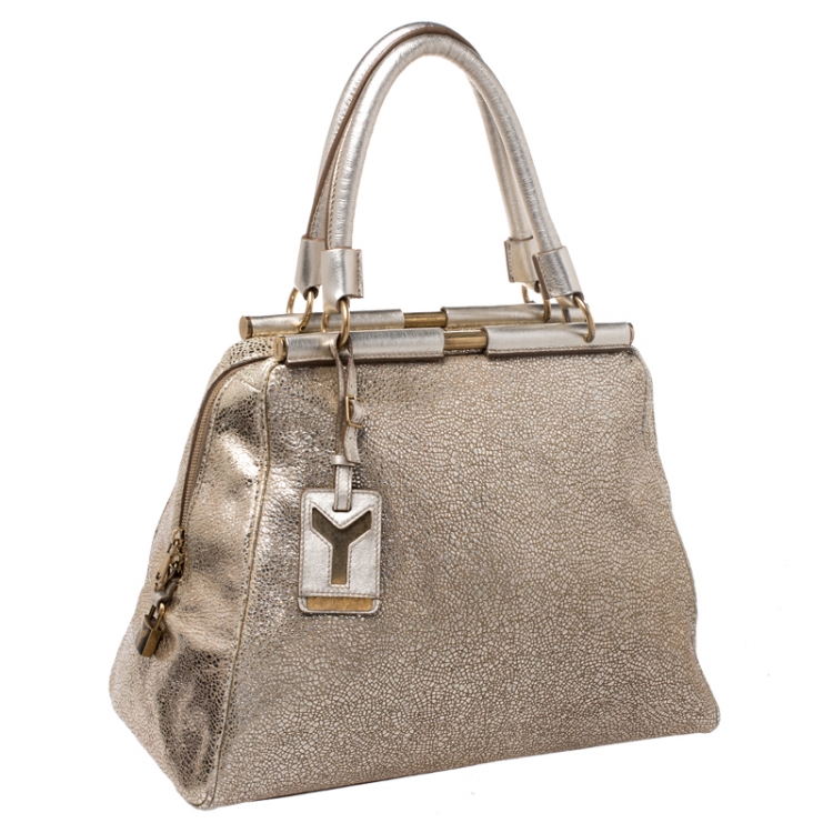Pre Owned Saint Laurent Metallic Gold Leather Medium Majorelle Tote Bag