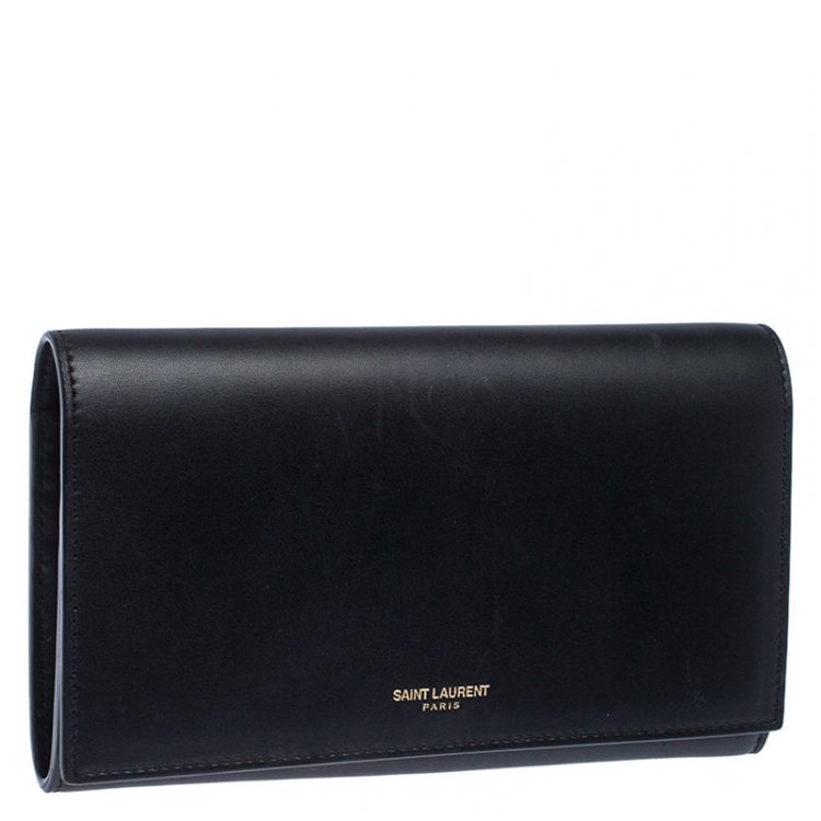 Pre Owned Saint Laurent Paris Black Leather Flap Wallet