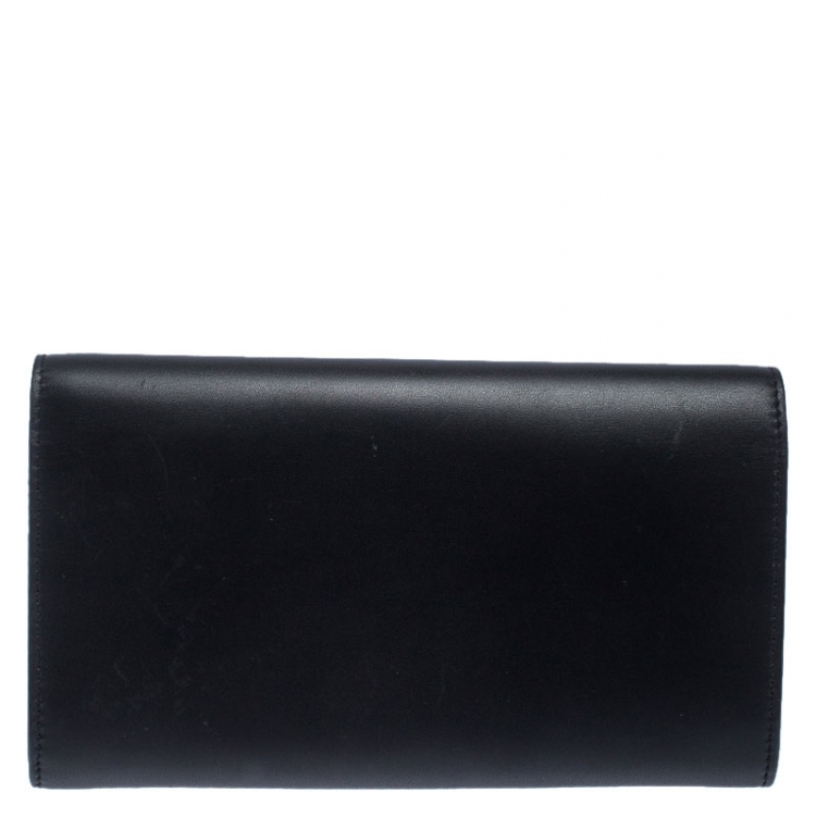 Pre Owned Saint Laurent Paris Black Leather Flap Wallet