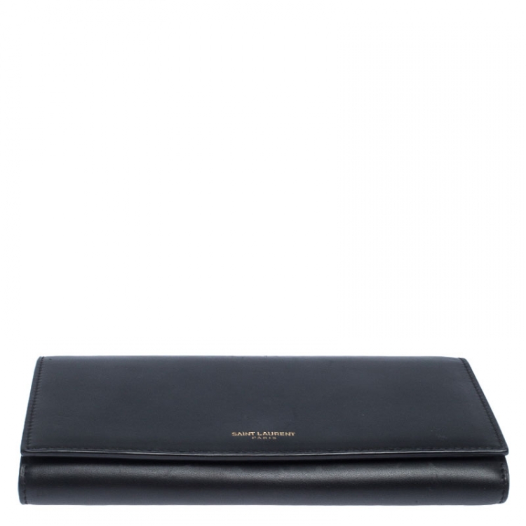 Pre Owned Saint Laurent Paris Black Leather Flap Wallet