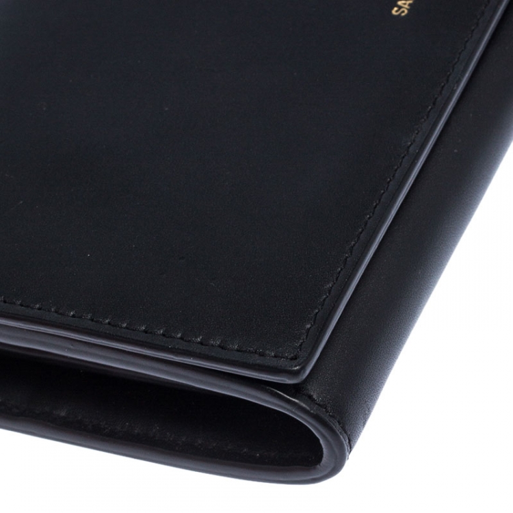 Pre Owned Saint Laurent Paris Black Leather Flap Wallet