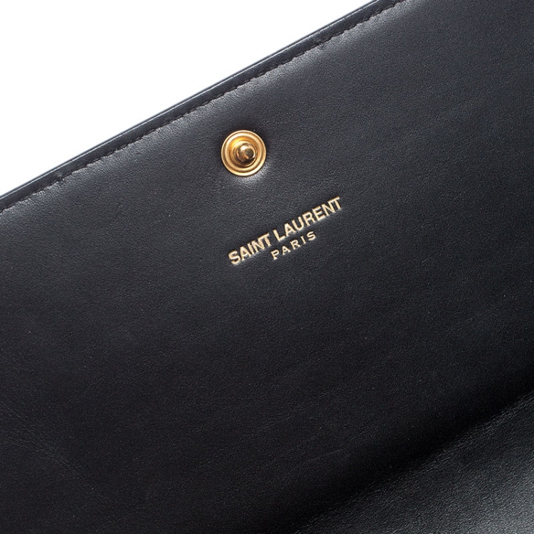 Pre Owned Saint Laurent Paris Black Leather Flap Wallet