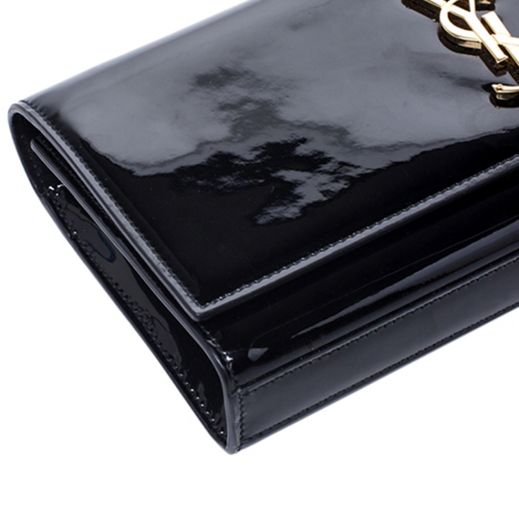 Pre Owned Saint Laurent Black Patent Leather Monogram Cassandre Clutch