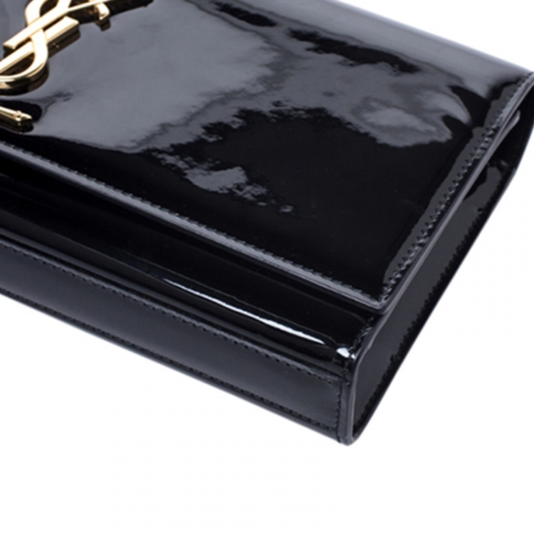 Pre Owned Saint Laurent Black Patent Leather Monogram Cassandre Clutch