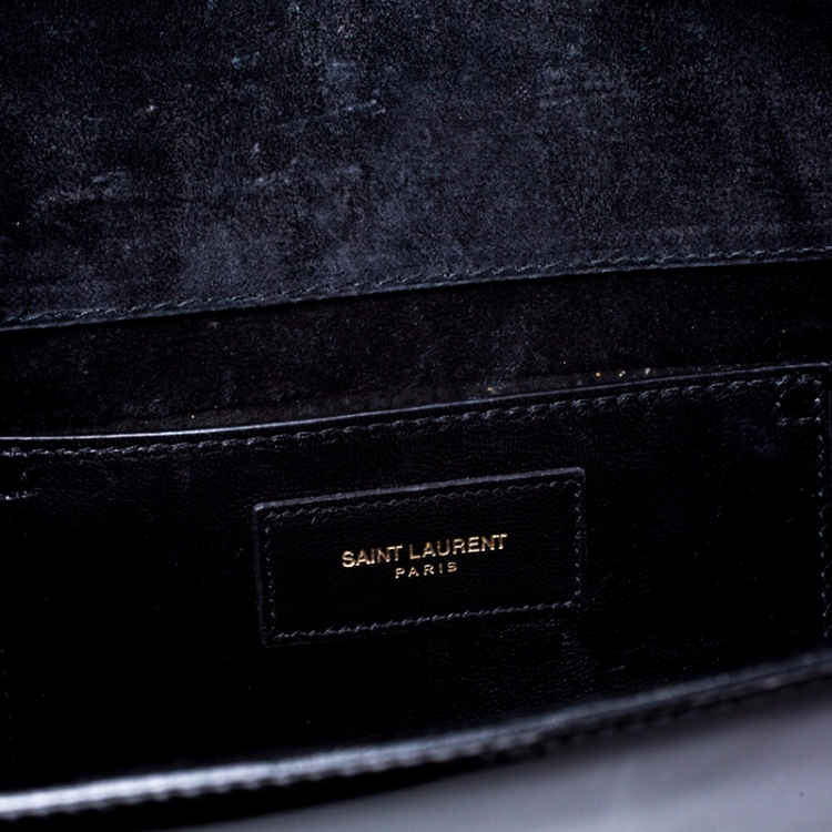 Pre Owned Saint Laurent Black Patent Leather Monogram Cassandre Clutch