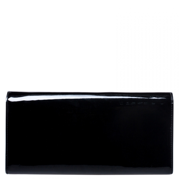 Pre Owned Saint Laurent Black Patent Leather Monogram Cassandre Clutch