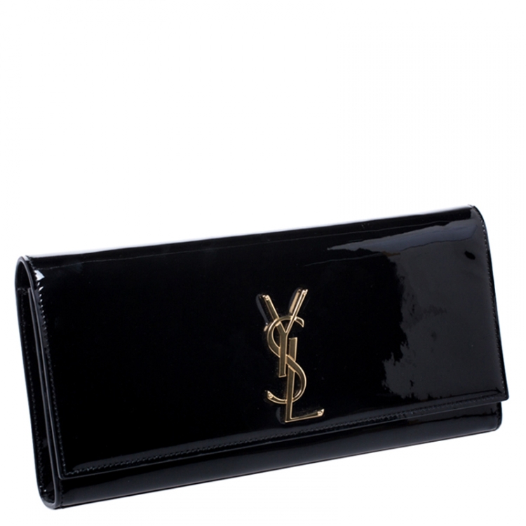 Pre Owned Saint Laurent Black Patent Leather Monogram Cassandre Clutch