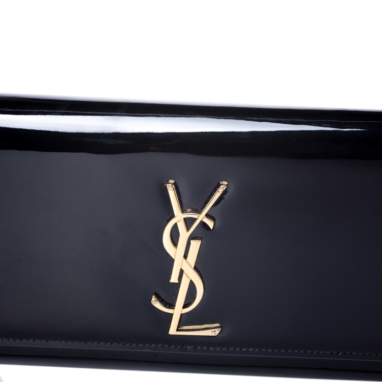 Pre Owned Saint Laurent Black Patent Leather Monogram Cassandre Clutch