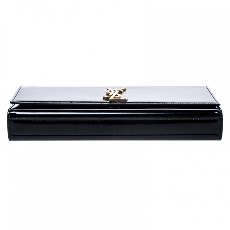 Pre Owned Saint Laurent Black Patent Leather Monogram Cassandre Clutch