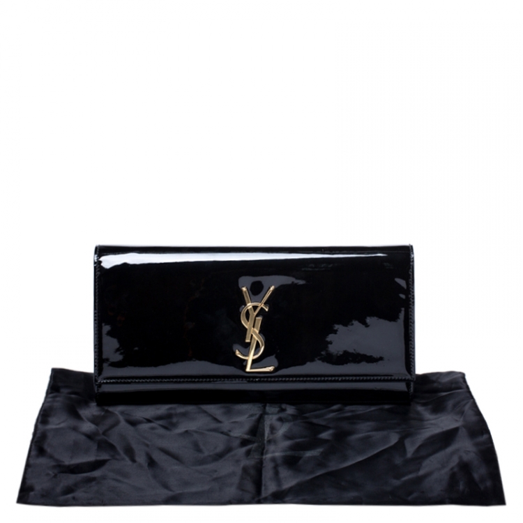Pre Owned Saint Laurent Black Patent Leather Monogram Cassandre Clutch