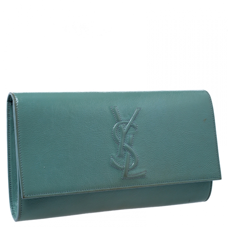 Pre Owned Saint Laurent Paris Mint Green Patent Leather Belle De Jour Flap Clutch