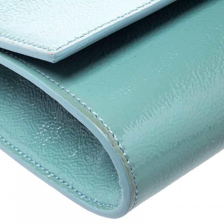 Pre Owned Saint Laurent Paris Mint Green Patent Leather Belle De Jour Flap Clutch