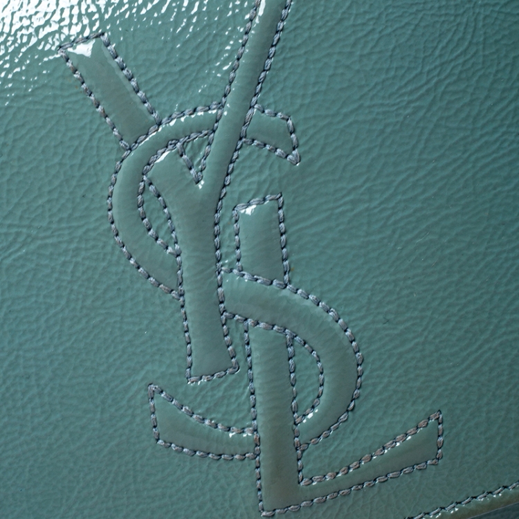Pre Owned Saint Laurent Paris Mint Green Patent Leather Belle De Jour Flap Clutch