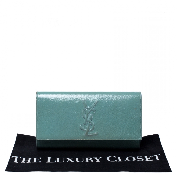 Pre Owned Saint Laurent Paris Mint Green Patent Leather Belle De Jour Flap Clutch
