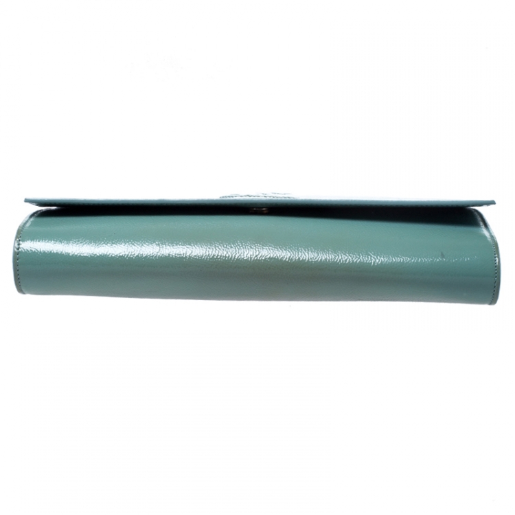 Pre Owned Saint Laurent Paris Mint Green Patent Leather Belle De Jour Flap Clutch