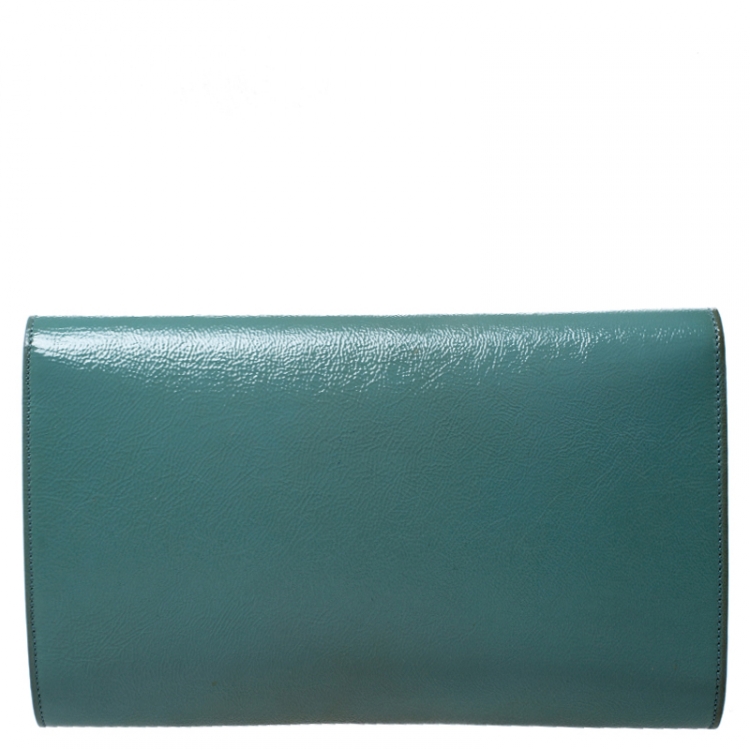 Pre Owned Saint Laurent Paris Mint Green Patent Leather Belle De Jour Flap Clutch