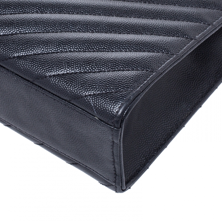 Pre Owned Saint Laurent Black Matelasse Leather Large Cassandre Flap Bag