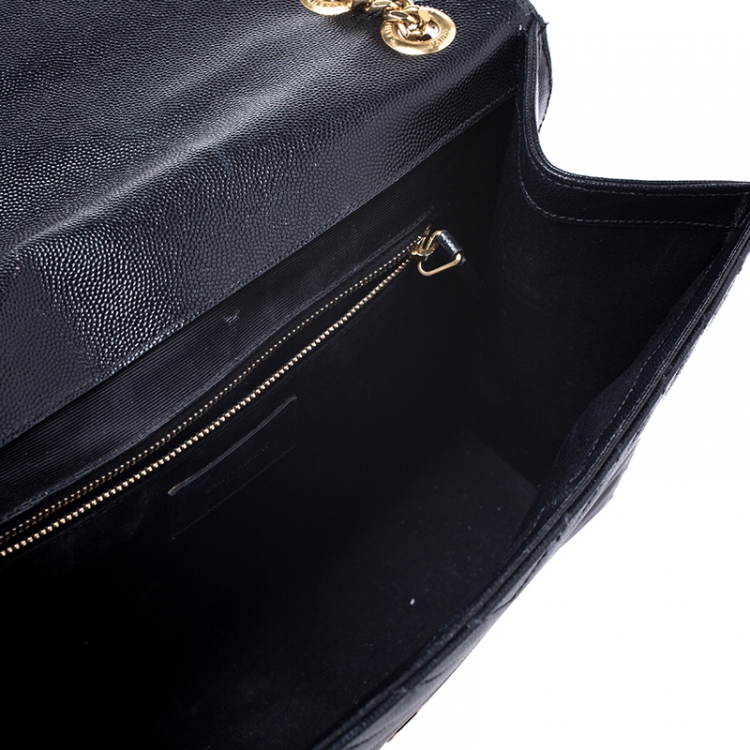 Pre Owned Saint Laurent Black Matelasse Leather Large Cassandre Flap Bag