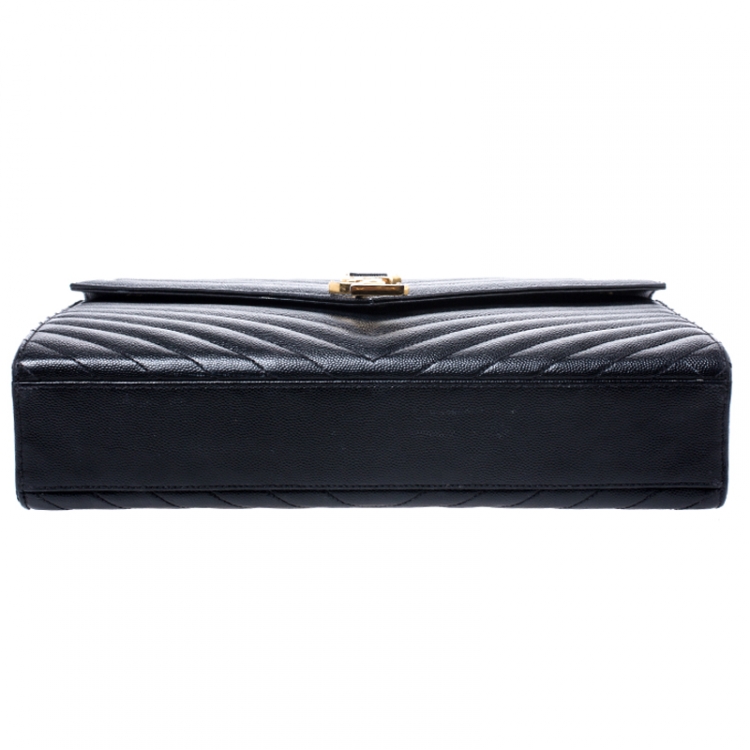 Pre Owned Saint Laurent Black Matelasse Leather Large Cassandre Flap Bag