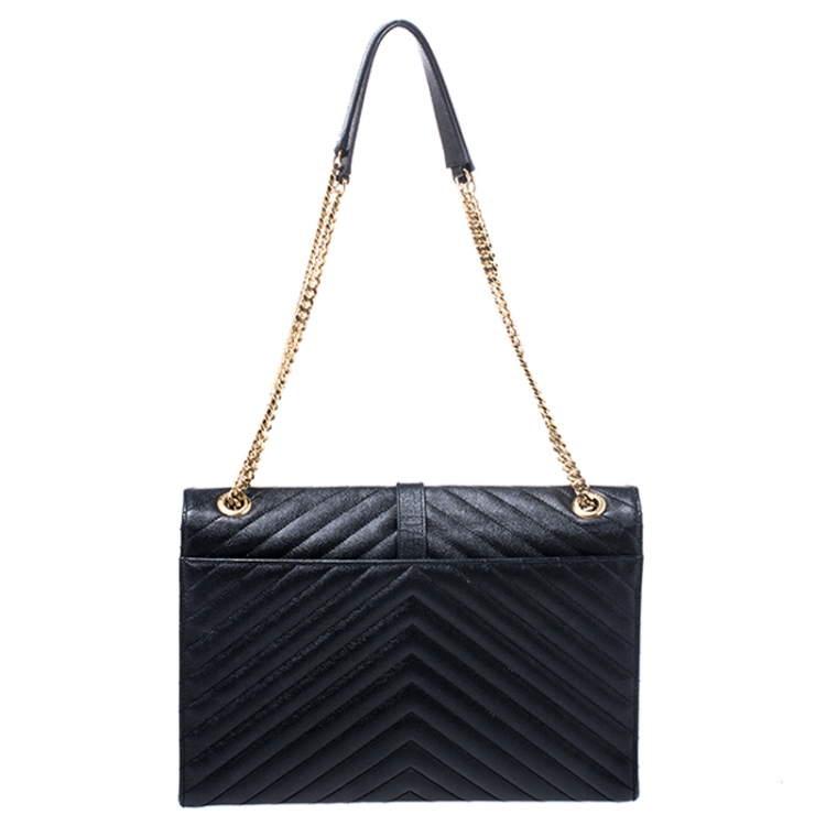Pre Owned Saint Laurent Black Matelasse Leather Large Cassandre Flap Bag