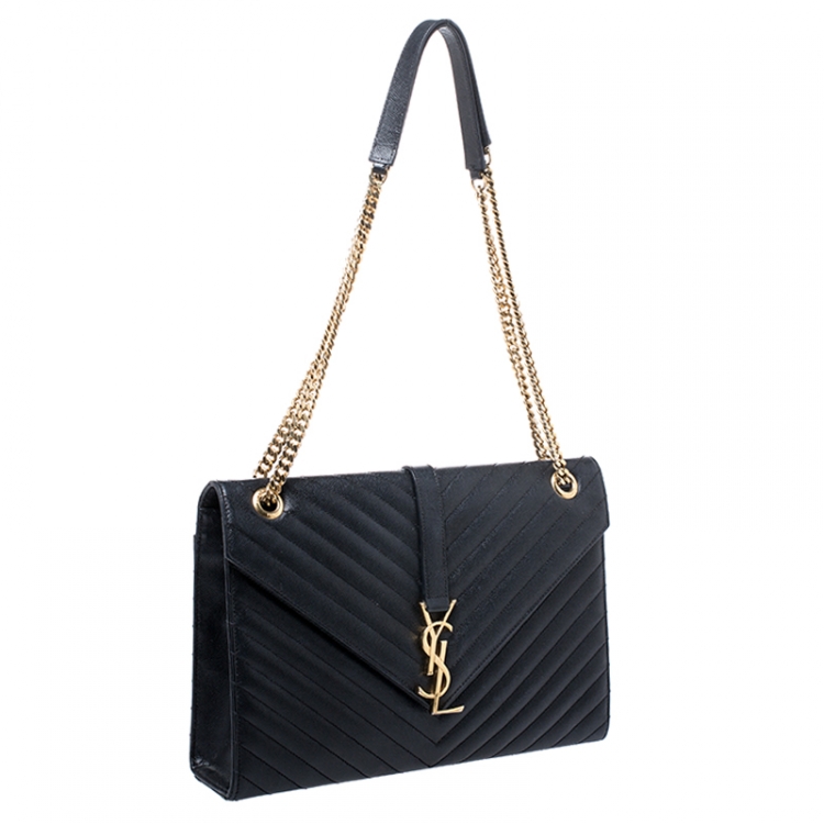 Pre Owned Saint Laurent Black Matelasse Leather Large Cassandre Flap Bag