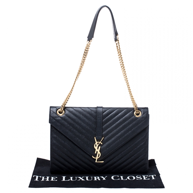 Pre Owned Saint Laurent Black Matelasse Leather Large Cassandre Flap Bag