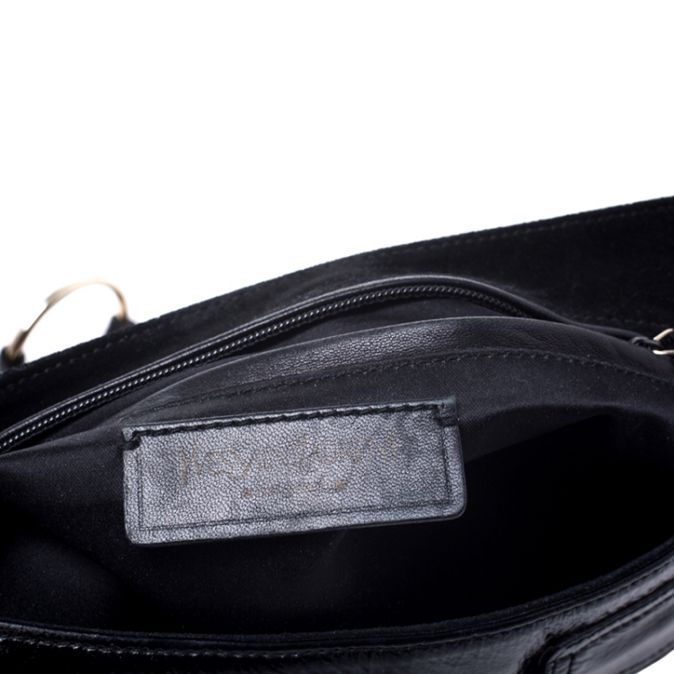 Pre Owned Saint Laurent Paris Black Corset Patent Leather Ring Handle Shoulder Bag