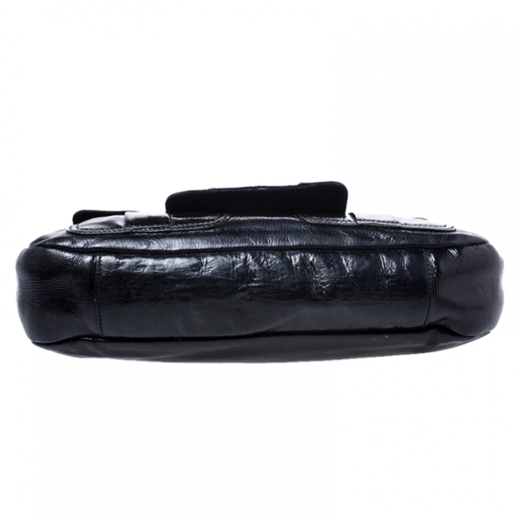 Pre Owned Saint Laurent Paris Black Corset Patent Leather Ring Handle Shoulder Bag