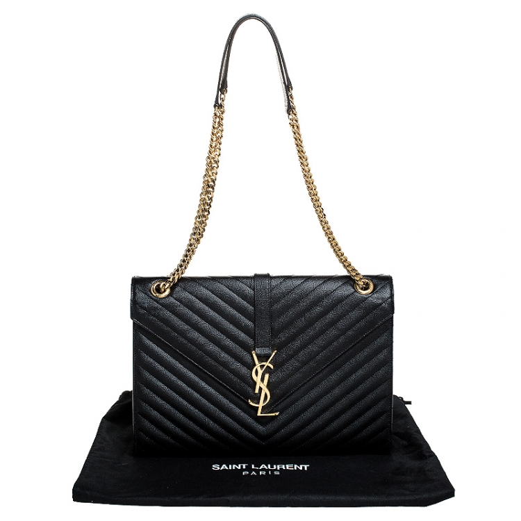 Pre Owned Saint Laurent Black Leather Monogram Envelope Shoulder Bag