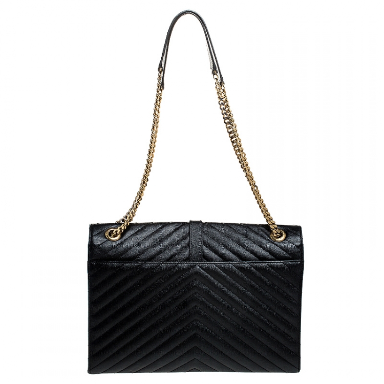 Pre Owned Saint Laurent Black Leather Monogram Envelope Shoulder Bag