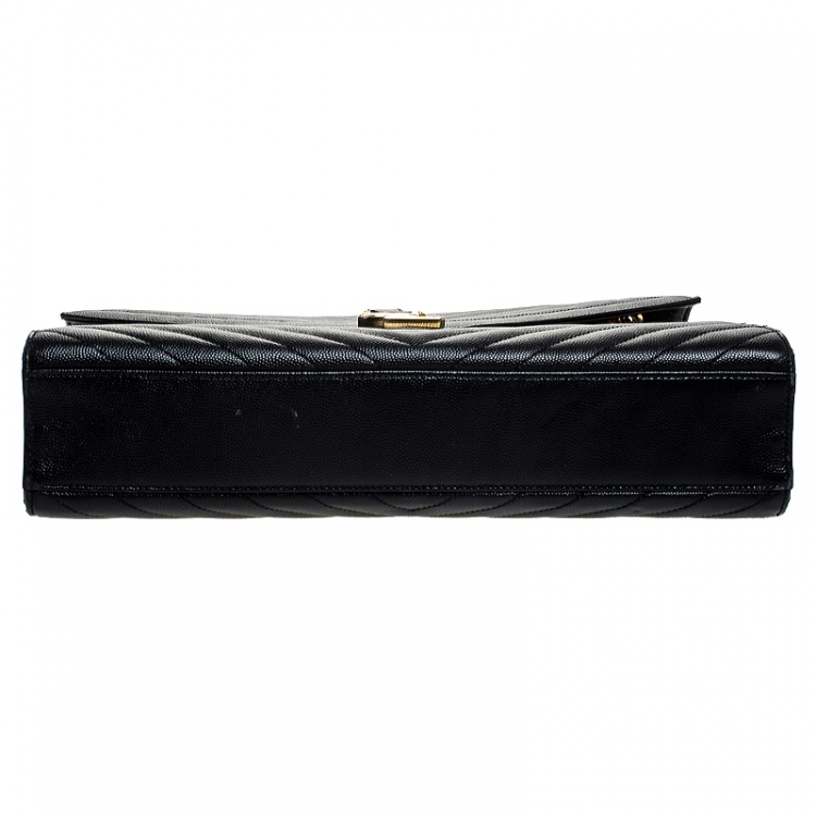 Pre Owned Saint Laurent Black Leather Monogram Envelope Shoulder Bag