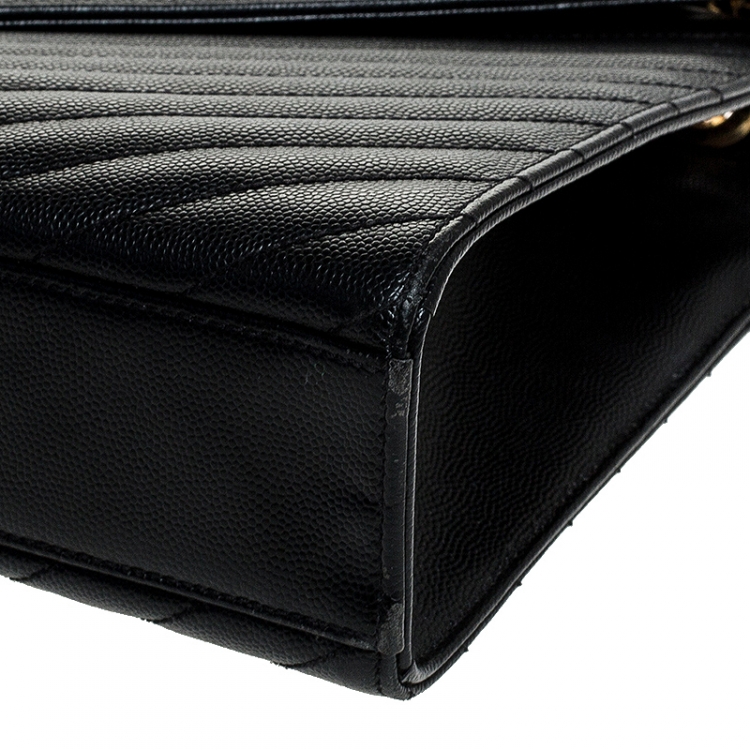 Pre Owned Saint Laurent Black Leather Monogram Envelope Shoulder Bag