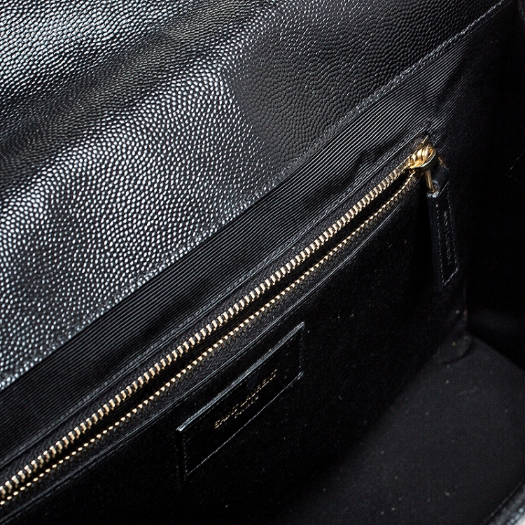 Pre Owned Saint Laurent Black Leather Monogram Envelope Shoulder Bag