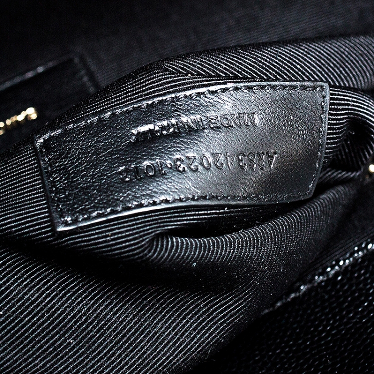 Pre Owned Saint Laurent Black Leather Monogram Envelope Shoulder Bag