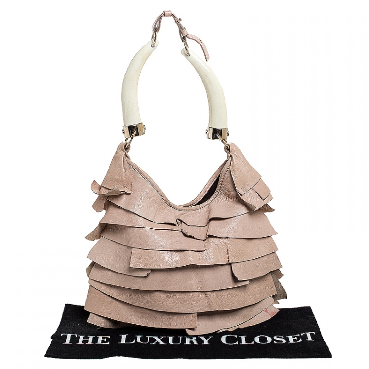 Pre Owned Saint Laurent Paris Beige Leather St.Tropez Horn Hobo
