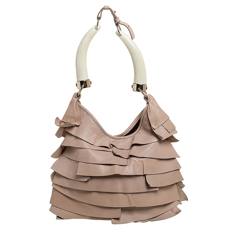 Pre Owned Saint Laurent Paris Beige Leather St.Tropez Horn Hobo