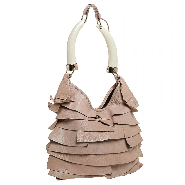 Pre Owned Saint Laurent Paris Beige Leather St.Tropez Horn Hobo