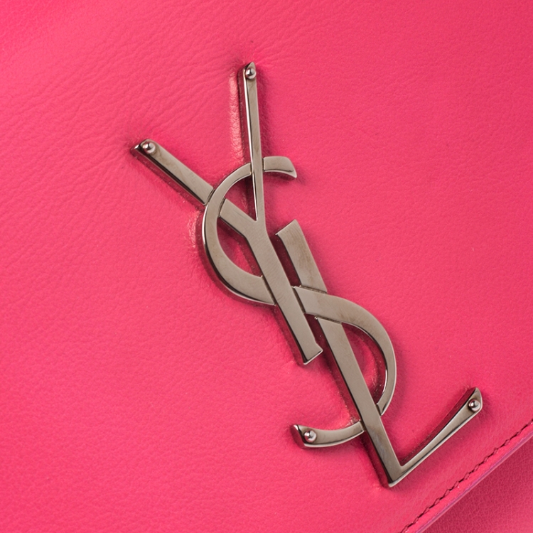Pre Owned Saint Laurent Neon Pink Leather Cassandre Clutch