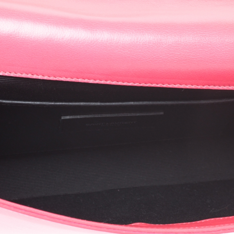 Pre Owned Saint Laurent Neon Pink Leather Cassandre Clutch