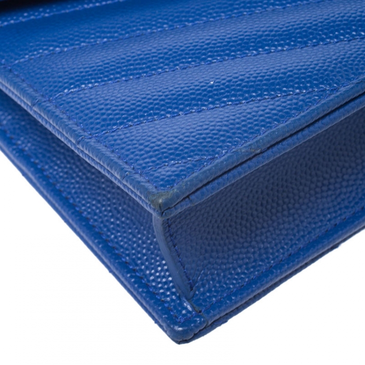Pre Owned Saint Laurent Paris Blue Chevron Leather Monogram Envelope Wallet On Chain
