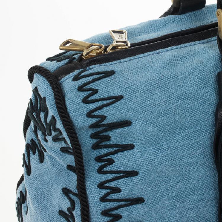 Pre Owned Yves Saint Laurent Light Blue Embroidered Boston Bag