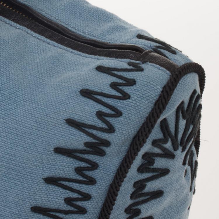 Pre Owned Yves Saint Laurent Light Blue Embroidered Boston Bag