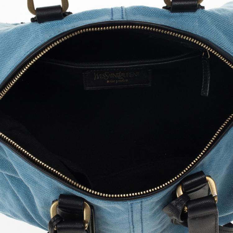 Pre Owned Yves Saint Laurent Light Blue Embroidered Boston Bag