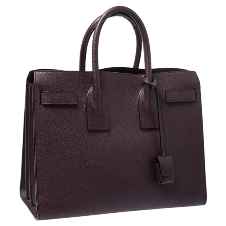 Pre Owned Saint Laurent Paris Maroon Leather Small Classic Sac De Jour Tote