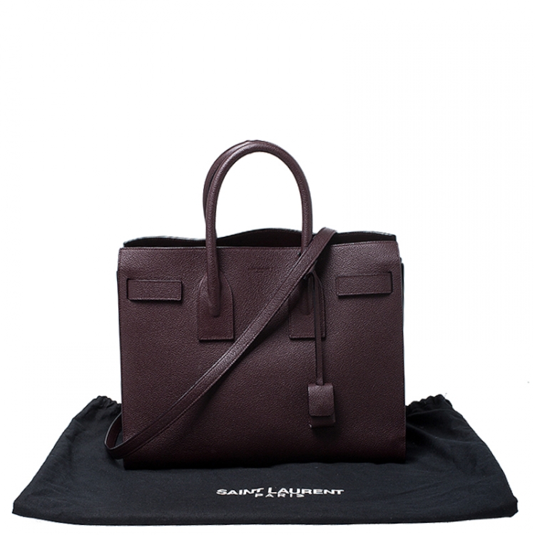 Pre Owned Saint Laurent Paris Maroon Leather Small Classic Sac De Jour Tote